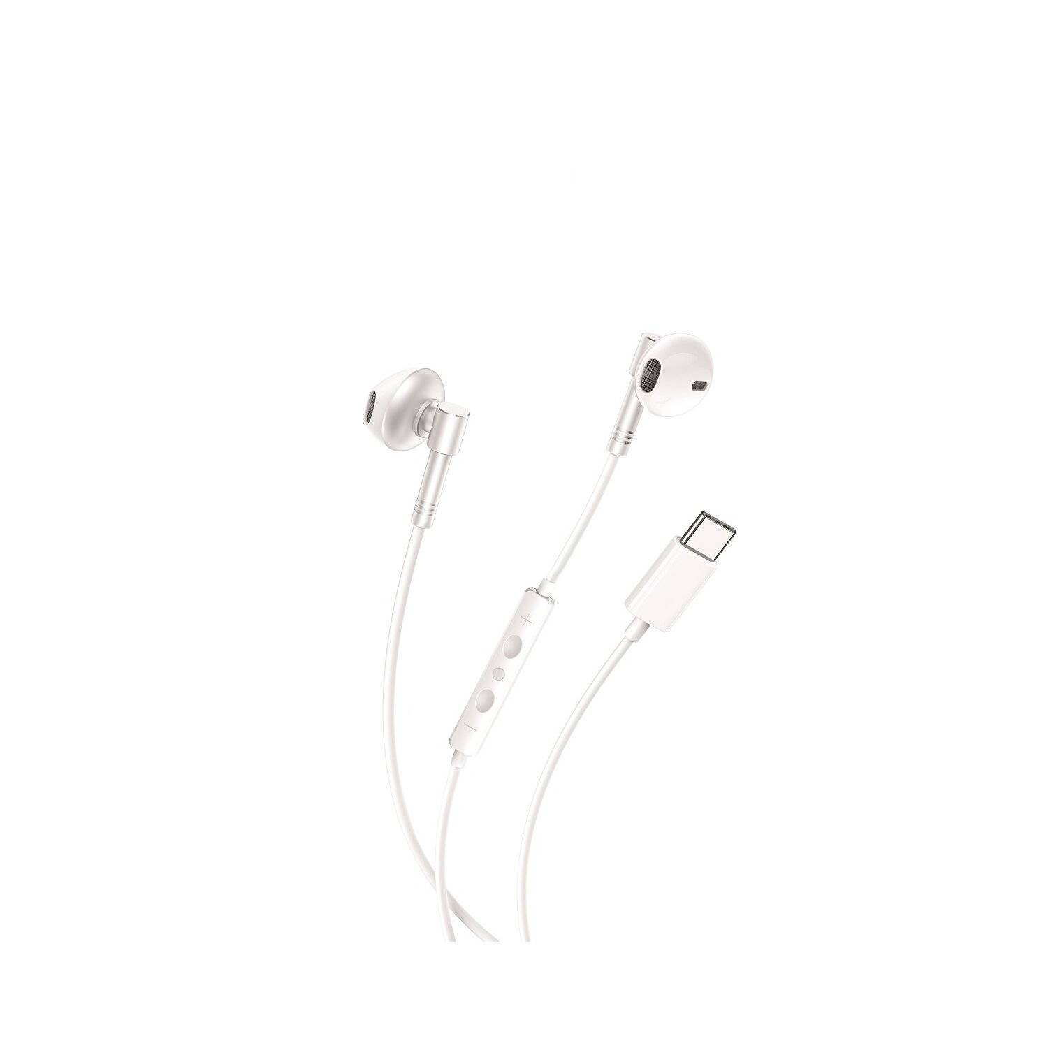 XO EP60 kabelgebundene Kopfhörer USB-C, flexibles Silikonkabel, Lautstärkeregelung, 1,2m Weiß