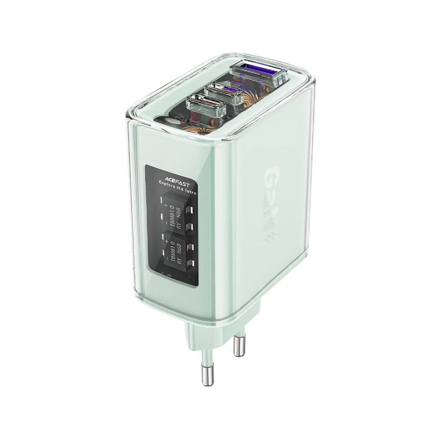 Acefast Ladegerät Handyladegerät GaN 65W 3 Ports (1xUSB, 2xUSB C) Wandladegerät Grün (A45)