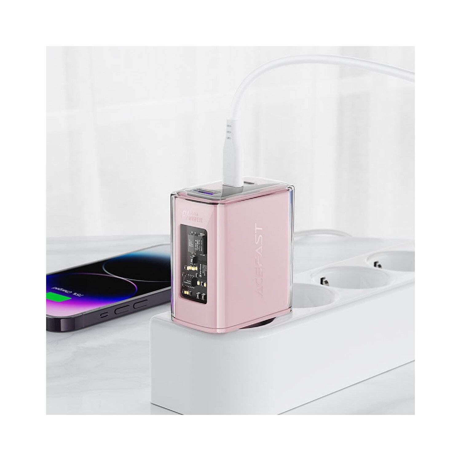 Acefast Ladegerät Handyladegerät GaN 65W 3 Ports (1xUSB, 2xUSB C) Wandladegerät Grün (A45)