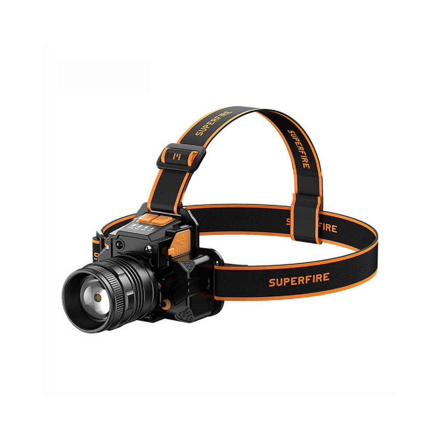 Superfire HL58 Headlight Stirnlampe , 350lm, 2500mAh, USB, 3 Betriebsmodi Schwarz-Orange