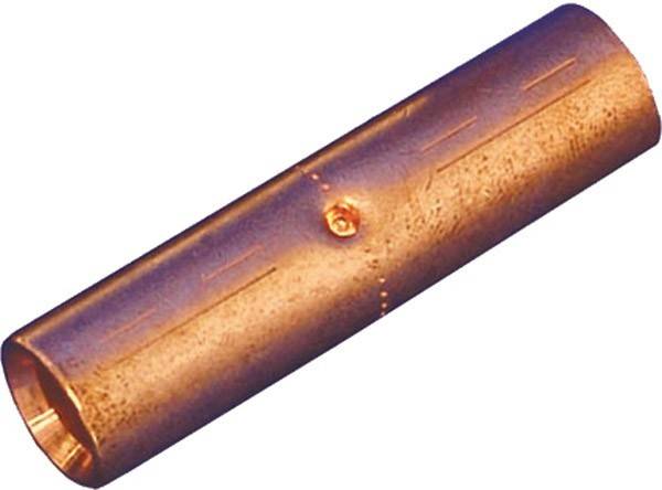 Eine Kupferrohrverbindung, zylindrisch mit glänzender Oberfläche, verwendet für sanitäre Installationen.