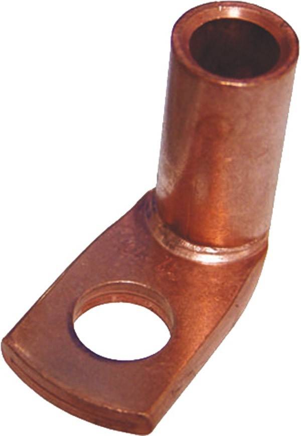 Kupferklemme für elektrische Verbindungen mit einem zylindrischen Rohr und einem Loch für eine sichere Befestigung an einem Terminal oder Kabel.