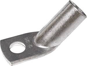 Ein Metallösen-Verbinder mit einem Loch zur Befestigung mit Schrauben. Er verfügt über eine röhrenförmige Konstruktion zur Drahteinführung und ist mit '12-10' gestempelt.
