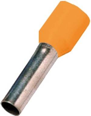 Eine Metallhülse mit einem orangefarbenen Kunststoff-Isolationsende, die typischerweise zur Sicherung von elektrischen Kabelverbindungen verwendet wird.