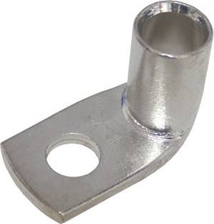 Eine Metallkabelschuh-Klemme mit einem Loch zur Befestigung eines Drahtes, der häufig bei elektrischen Verbindungen zum Sichern und Leiten von elektrischen Strömen verwendet wird.