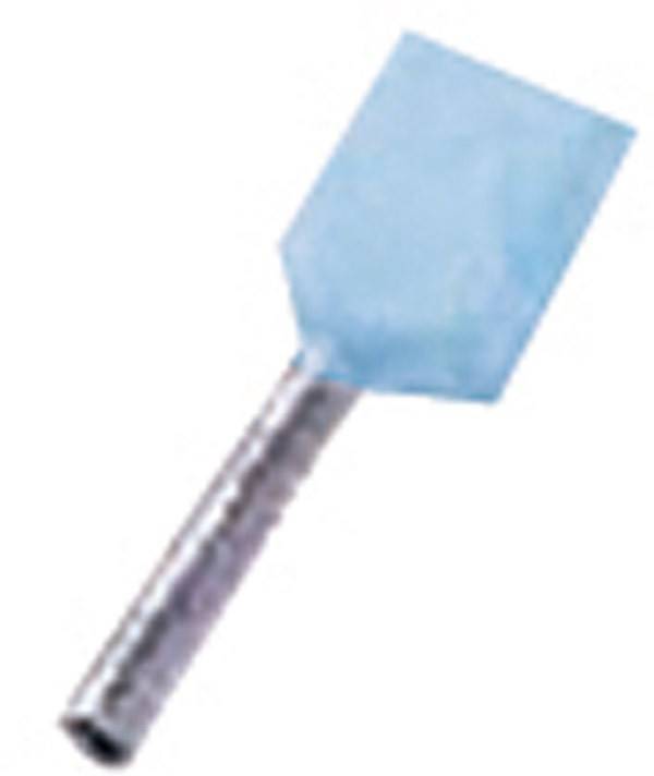 Ein blauer Silikonküchenspatel mit Metallgriff, der üblicherweise zum Mischen oder Abschaben von Lebensmittelzutaten beim Kochen und Backen verwendet wird.