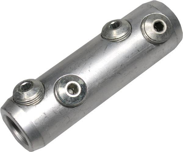 Ein Metallrohrverschluss mit drei kreisförmigen Befestigungspunkten, der zum sicheren Verbinden von elektrischen Leitungsrohren verwendet wird.