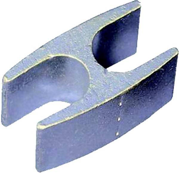 Rechteckige Metallspannzange mit U-förmiger Aussparung, zum Festhalten von Gegenständen, mit glatter Metalloberfläche.