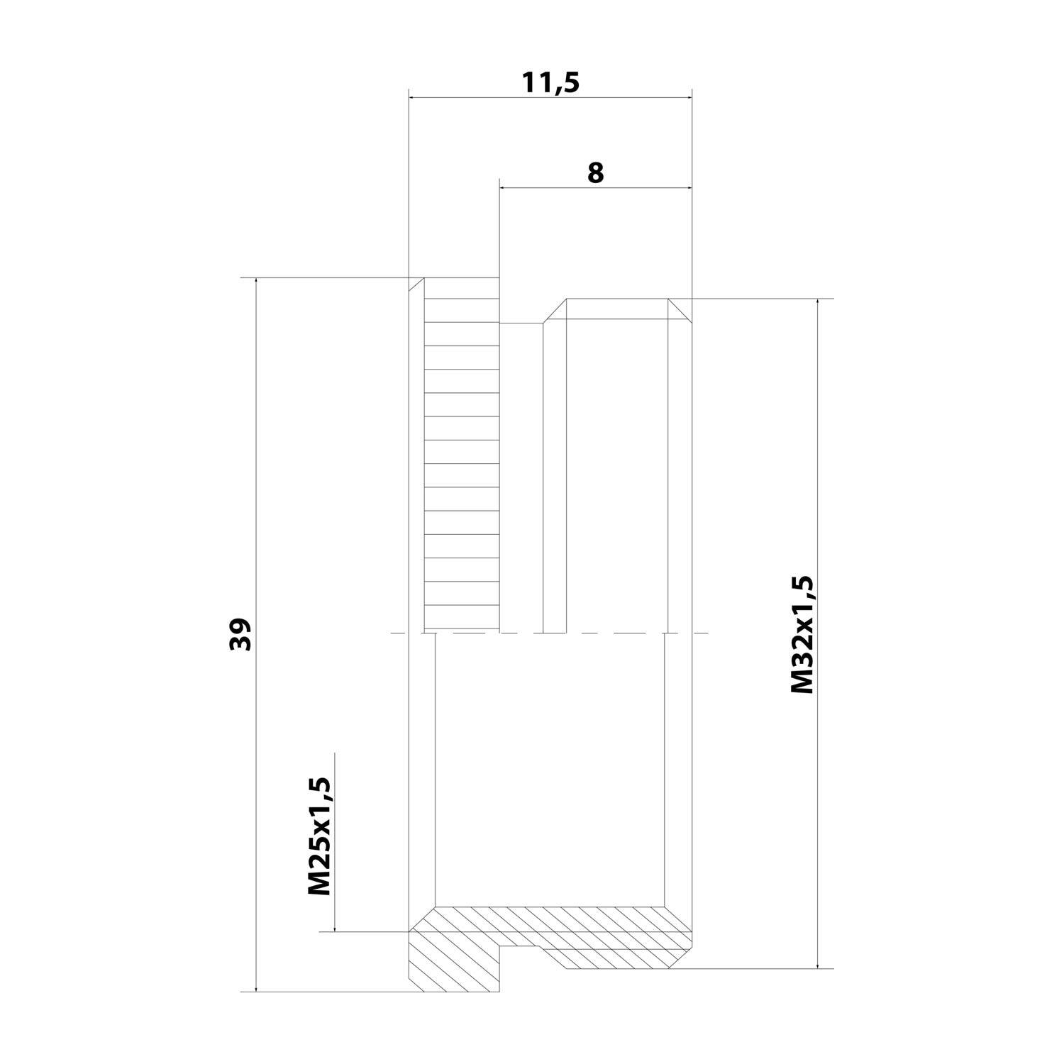 WISKA Reduzierung M/M von M32x1,5 auf M25x1,5 MRM-M32/M25 rund mit Rändel Messing (CuZn) vernickelt Anschlussgewinde