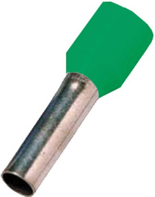 Ein Metallklemm-Verbinder mit einer grün isolierten Endkappe, der verwendet wird, um elektrische Kabel sicher zu verbinden.