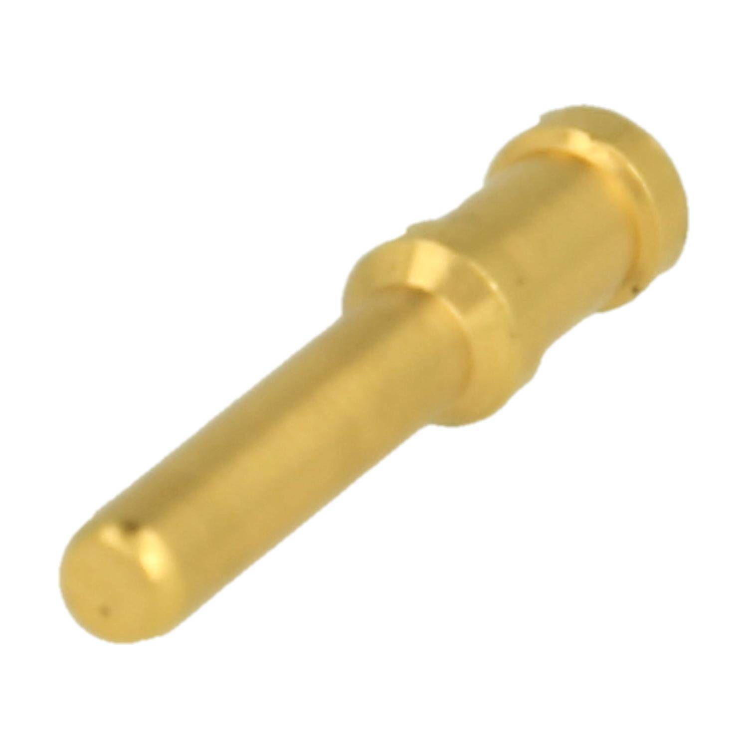 Goldener metallischer Steckverbinder, zylindrische Form mit glatter Oberfläche. Wird für elektronische Verbindungen in Geräten oder Maschinen verwendet.