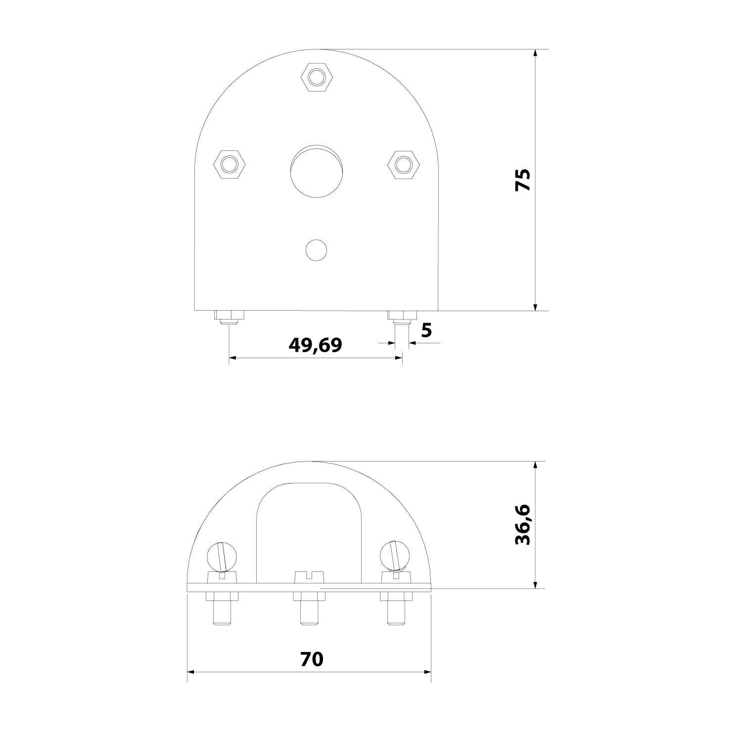 127231 STEX24 Wandsockel für Signalsäule schwarz, 50/70mm SH/231 105 Anschraubloch 45,0mm Bohrung 2x5,5mm - 1Stück