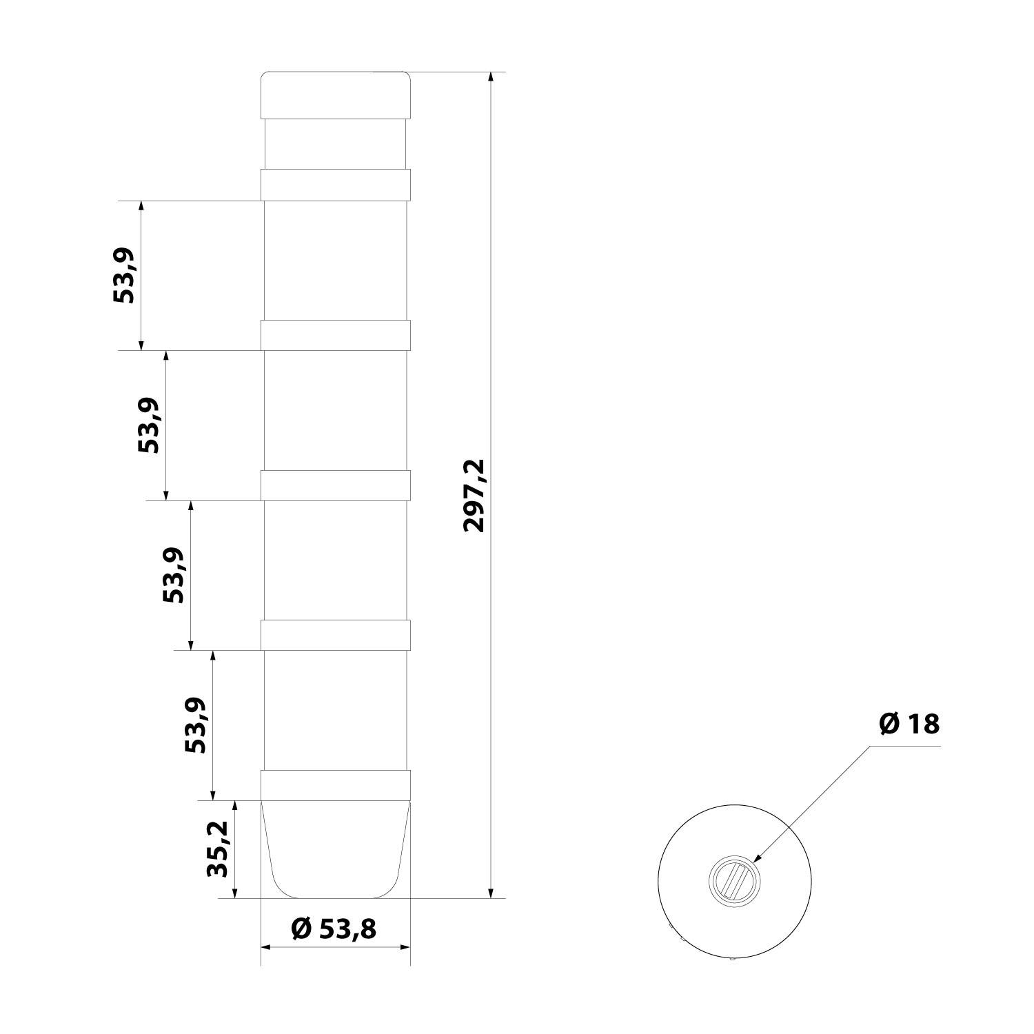 127360 STEX24 Signalsäule blau-weiß-grün-rot, 50mm, 24V AC/DC, LED-Dauerlicht mit Summer, SS50-B4/24 101 Lautstärke 90