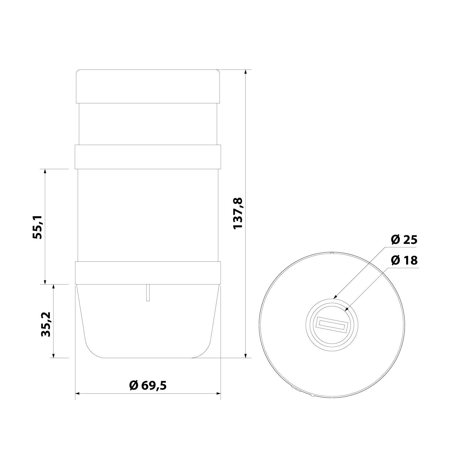 127439 STEX24 Signalsäule weiß, 70mm, 24V AC/DC, LED-Blinklicht mit Summer, SS70-B1/24 108 Lautstärke 90 db - 1Stück