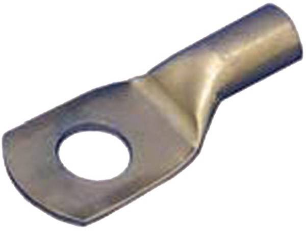 Ein metallischer Anschluss mit einem flachen kreisförmigen Ende, das ein Loch aufweist und für elektrische oder mechanische Verbindungen und Befestigungen verwendet wird.