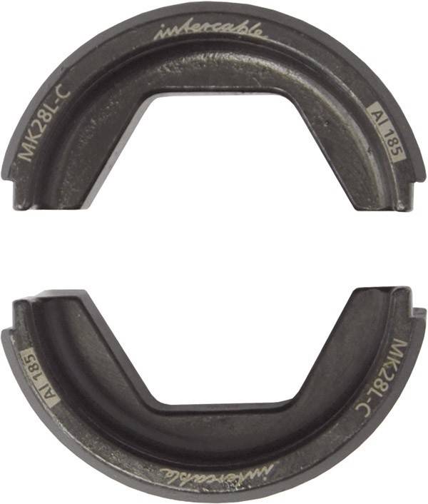 Zwei halbkreisförmige Metallteile, beschriftet mit 'MK28L-C' und 'AI 1855', angeordnet, um einen Kreis zu bilden.