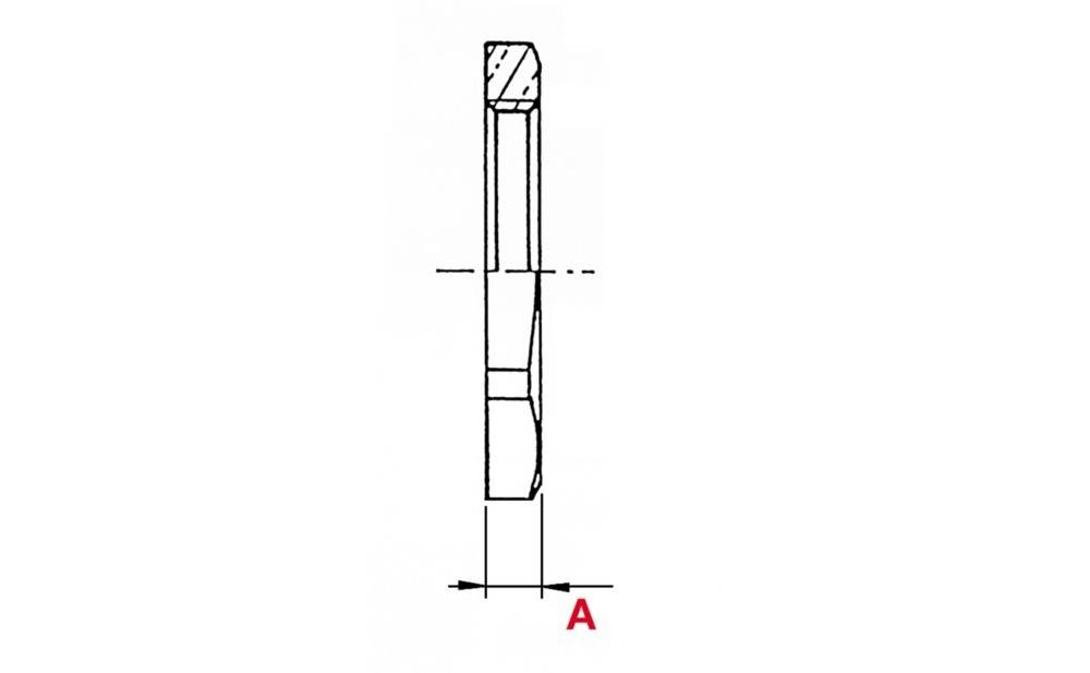 Diagramm eines Bohrers mit markiertem Abschnitt A, zeigt Seitenansicht und innere Struktur.