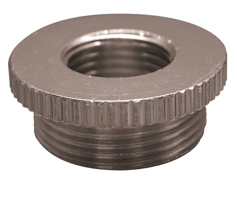 Ein metallischer Gewindeadapter mit einem breiteren oberen und einem schmaleren unteren Ende, der dazu dient, zwei Rohre unterschiedlicher Größen in Rohrleitungssystemen zu verbinden.