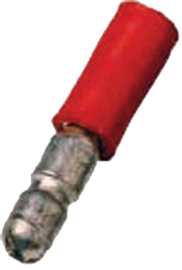 Nahaufnahme eines roten isolierten Griffs, der an einem metallischen Werkzeug oder Kabel befestigt ist, was möglicherweise auf einen Griff- oder Verbindungspunkt hindeutet.