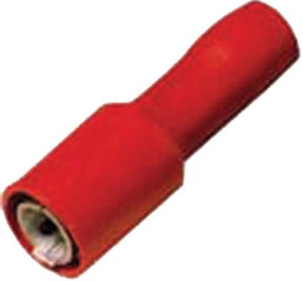 Ein roter Drahtverbinder, der für elektrische Verkabelung verwendet wird und eine Kunststoff-Isolierabdeckung sowie einen Metallkern für sichere Drahtverbindungen aufweist.