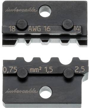 Nahaufnahme eines Abisolierzwerkzeugs mit numerischen Beschriftungen: '18', '16', '14', '0,75', '1,5', '2,5', die Drahtquerschnitte anzeigen.