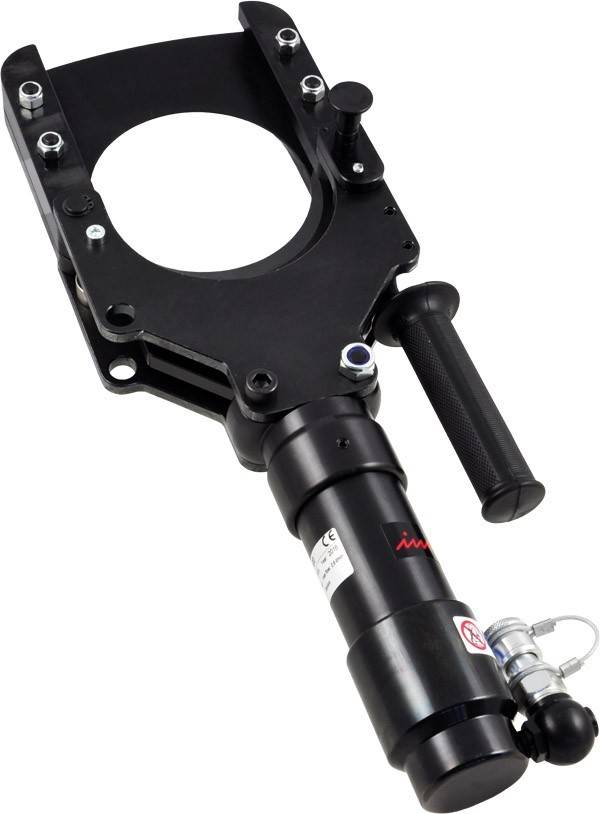 Ein schwarzes mechanisches Werkzeug mit einem Griff und einer runden Öffnung, möglicherweise in der Maschinen- oder Ingenieurtechnik verwendet.