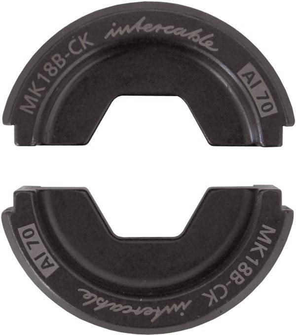 Verbindungsstecker mit der Bezeichnung 'MK18B-CK intercable AI70', konzipiert für das Pressen oder Crimpen von Kabeln. Gewährleistet feste, sichere Kabelverbindungen.