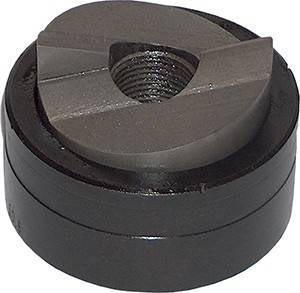 Ein Stanzwerkzeug aus Stahl mit Kreisklinge und Schraube, das zur Herstellung präziser Löcher in Metalloberflächen verwendet wird.