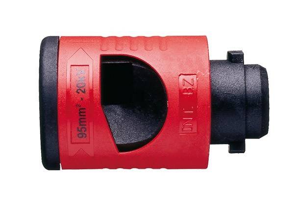 Ein rot-schwarzer Abisolierwerkzeug mit sichtbarer Messanleitung, die mit '95mm² - 240mm²' für das Abmanteln von Kabelisolierungen gekennzeichnet ist.