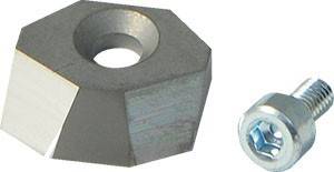 Eine sechseckige Metallmutter mit Innengewinde, die zum Befestigen in mechanischen Baugruppen verwendet wird.