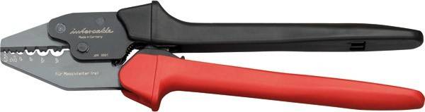 Nahaufnahme eines roten und schwarzen Rohrzangens, die seine Metallbacken und ergonomische Griffgestaltung hervorhebt.