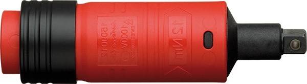 Eine rote Notaus-Kennzeichnung mit dem Aufdruck ‚NOTFALL' und ‚V1000' auf der Oberfläche.