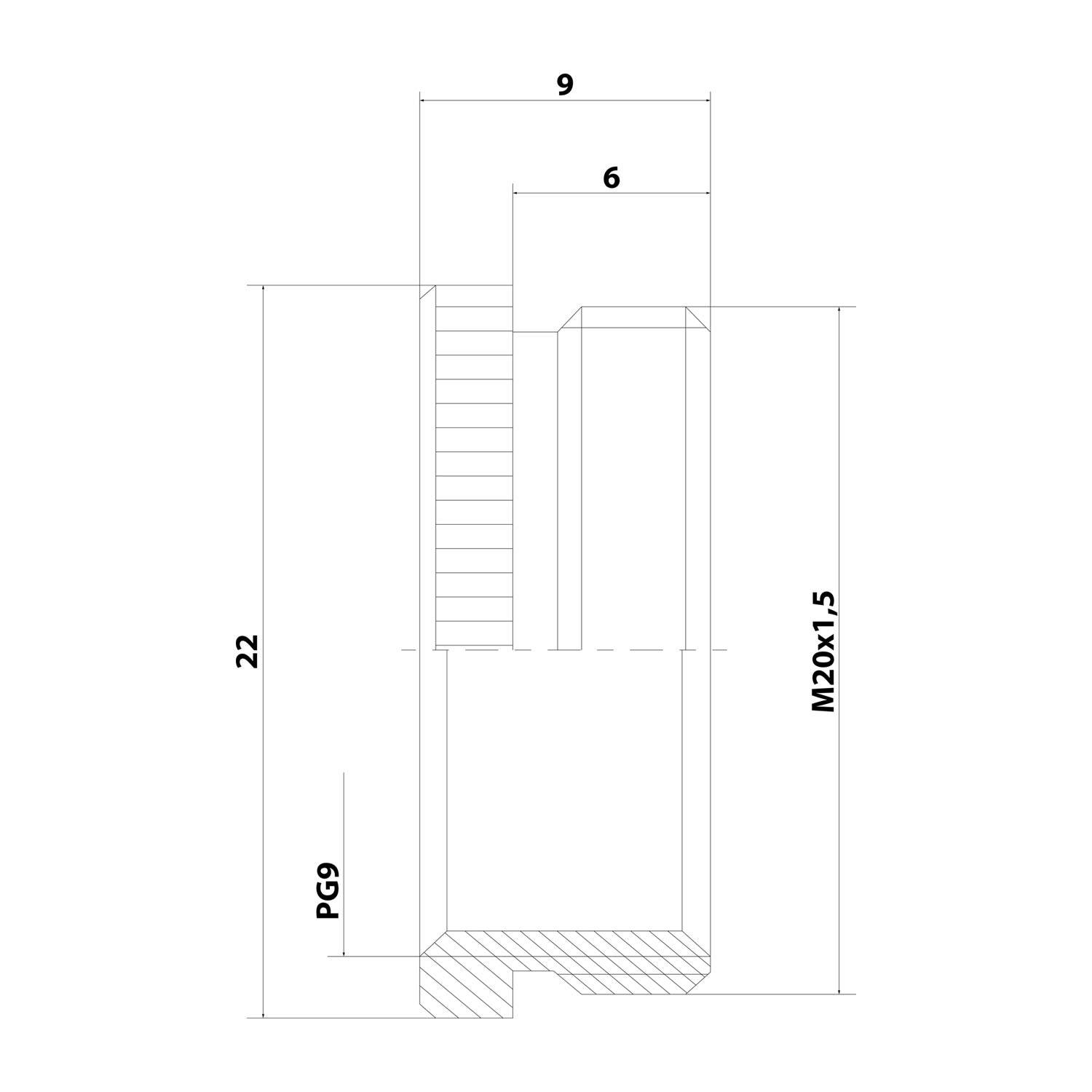 WISKA Adapter M/PG von M20x1,5 auf PG9x1,41 MZM-M/PG rund mit Rändel Messing (CuZn) vernickelt Anschlussgewinde 6,0mm -