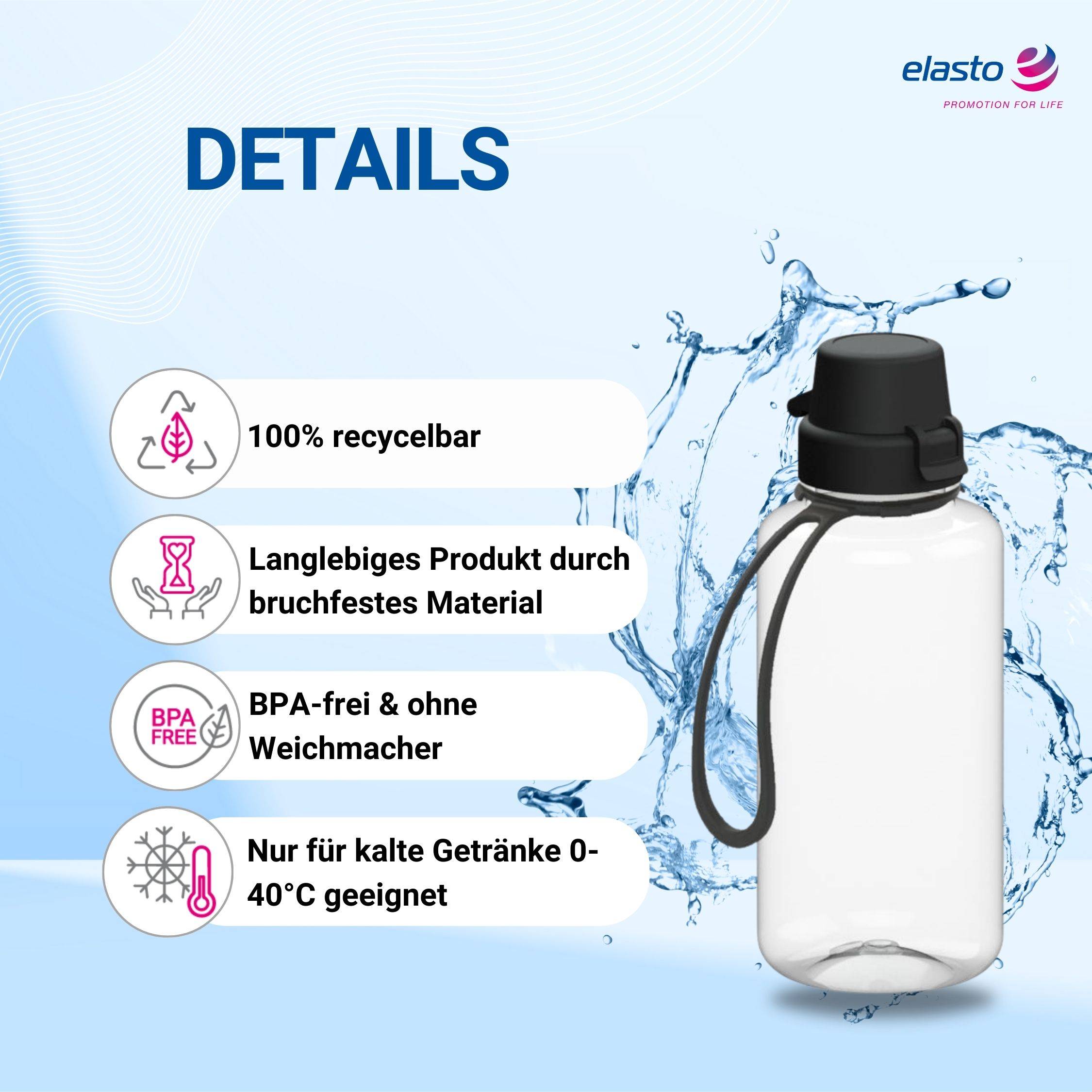 0,7 L Wasserflasche "School" Tritanflasche mit Trägerband