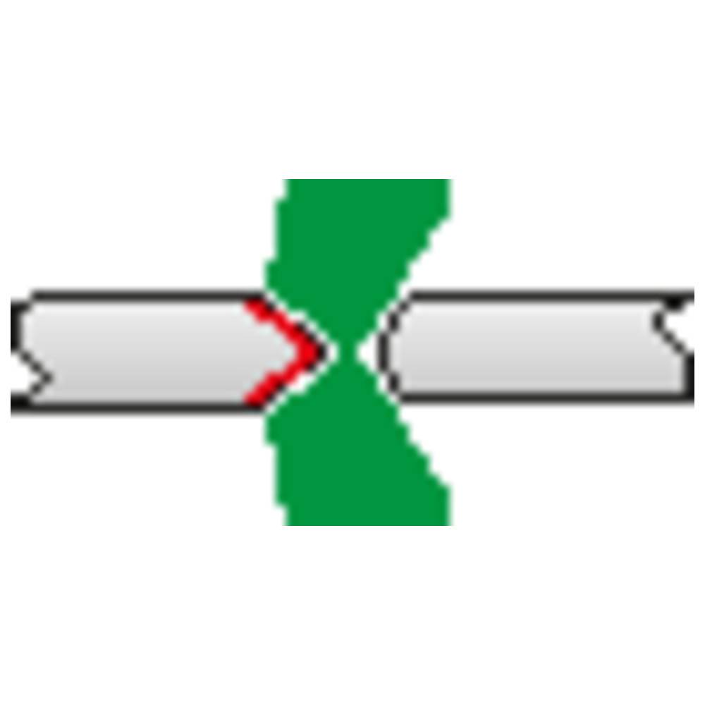 Ein grünes X durchkreuzt zwei parallele graue Linien mit einer roten Zickzack-Verbindung in der Mitte.