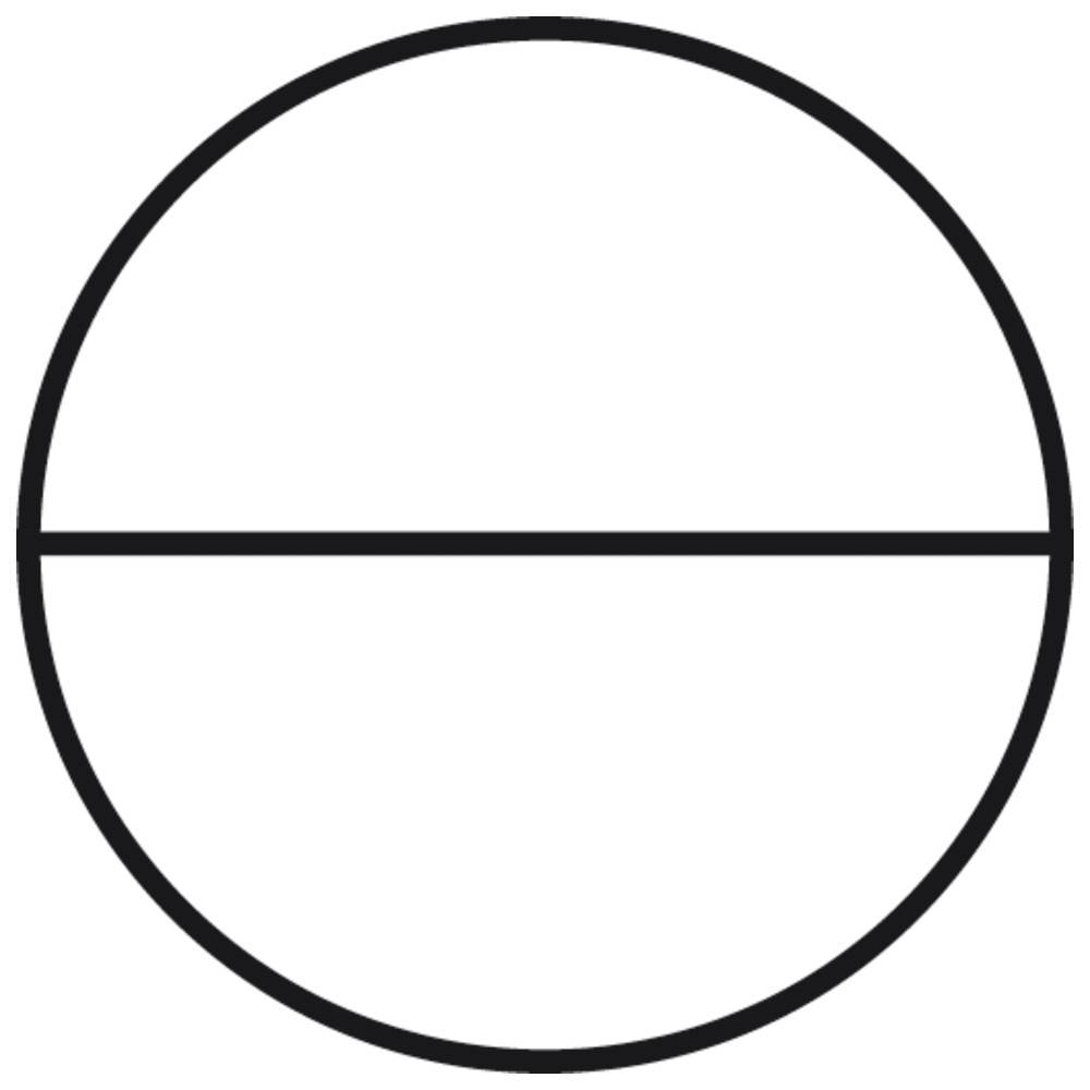 Ein Kreis, der durch eine horizontale Linie in zwei Hälften geteilt ist und einer minimalistischen Darstellung eines Tennisballs ähnelt.