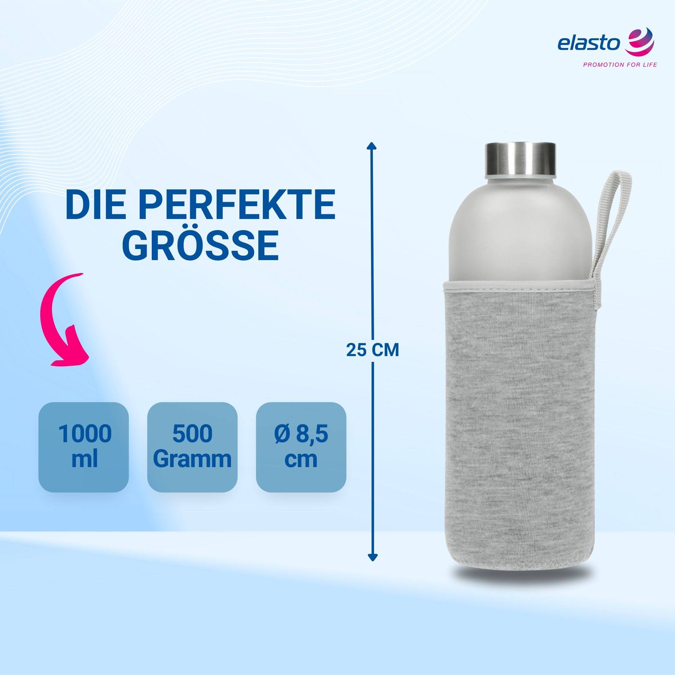 1000 ml Wasserflasche "Iced" aus Glas mit Hülle inkl. Deckel
