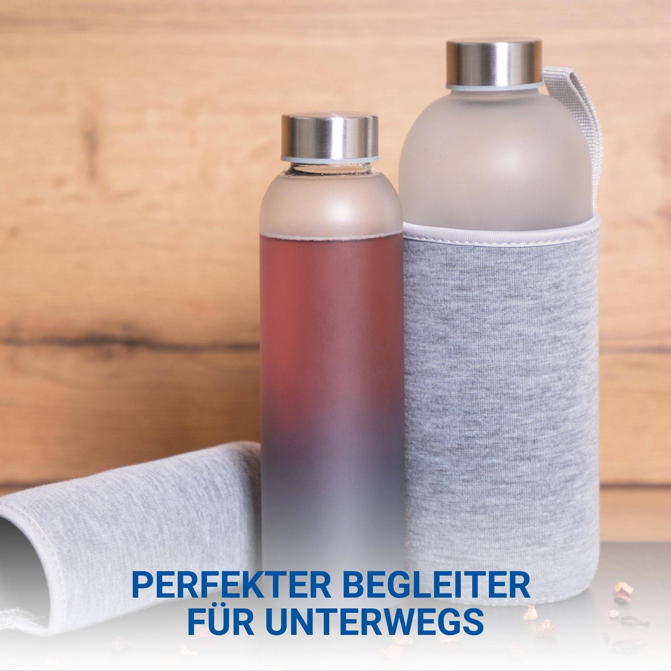 1000 ml Wasserflasche "Iced" aus Glas mit Hülle inkl. Deckel