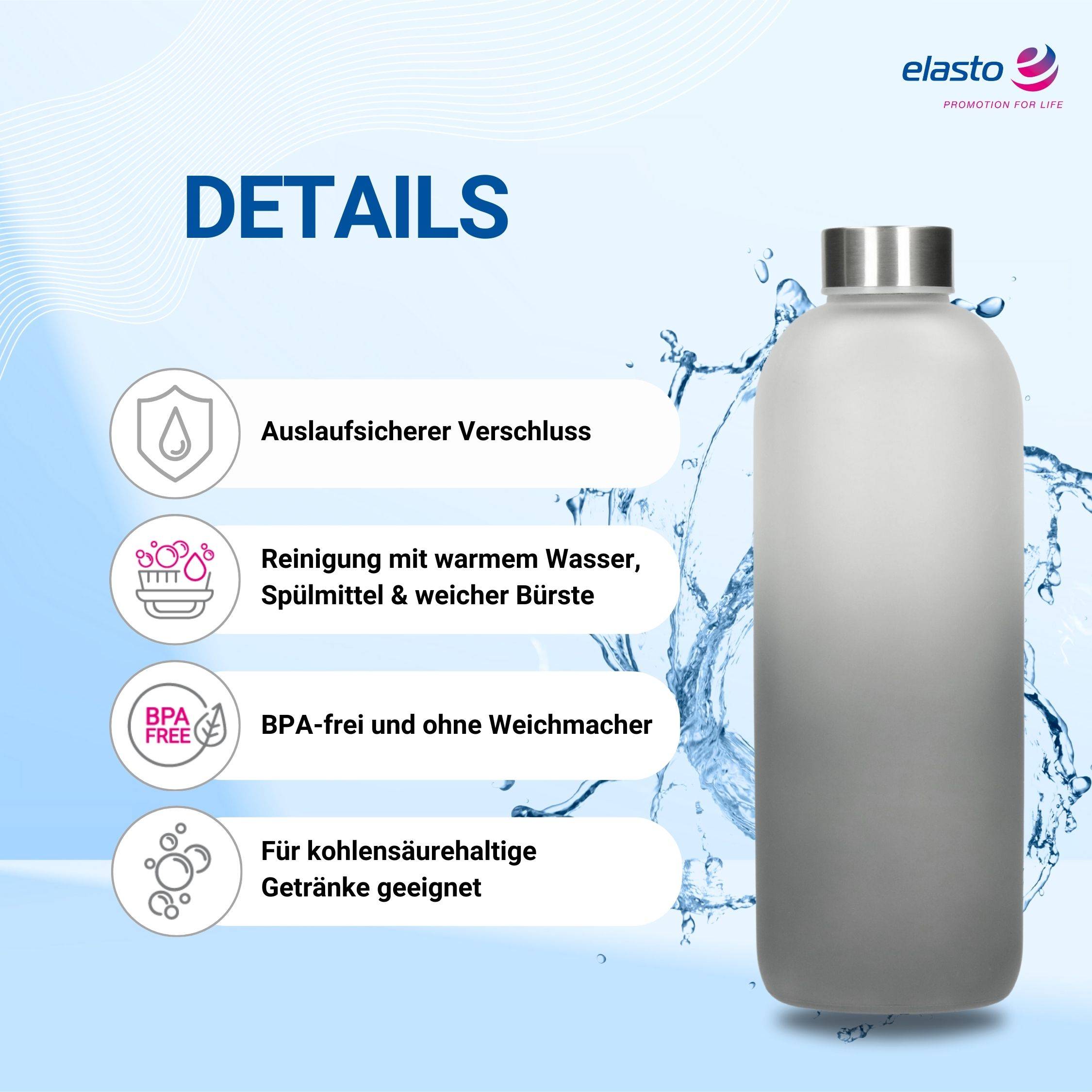 1000 ml Wasserflasche "Iced" aus Glas mit Hülle inkl. Deckel