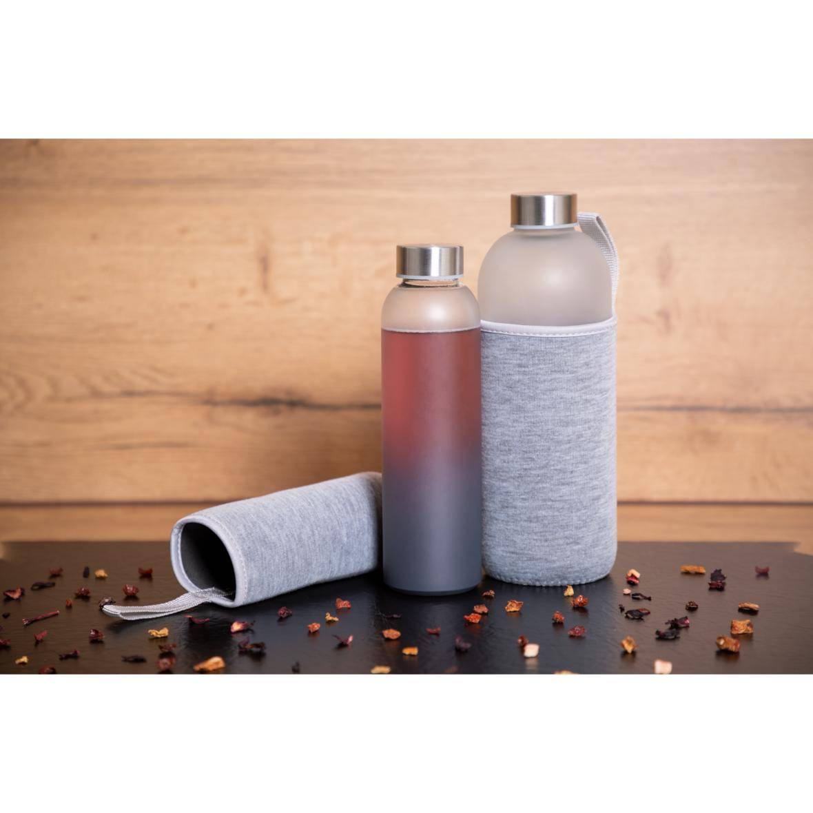 450 ml Wasserflasche "Iced" aus Glas mit Hülle inkl. Deckel