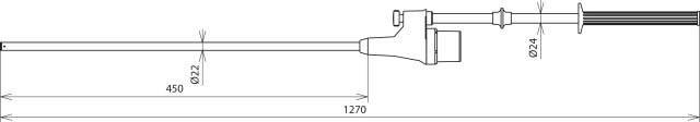 Diagramm eines Hebels mit einer Längenmessung von 1270 mm.