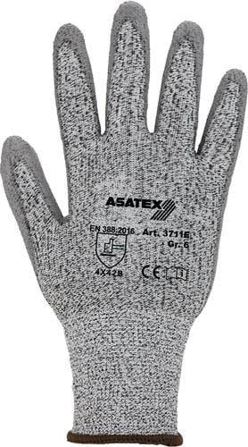 Ein grauer Schutzhandschuh mit dem Text „ASATEX