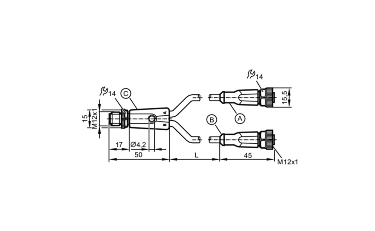 Y-Verteilerkabel M12/2xM12 - 0,3 m - PUR-Kabel - AA046 - autosen