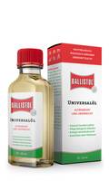 Ballistol Universalöl-Flasche mit rotem Deckel und passender Produktverpackung, gezeigt als Verpackung auf weißem Hintergrund.