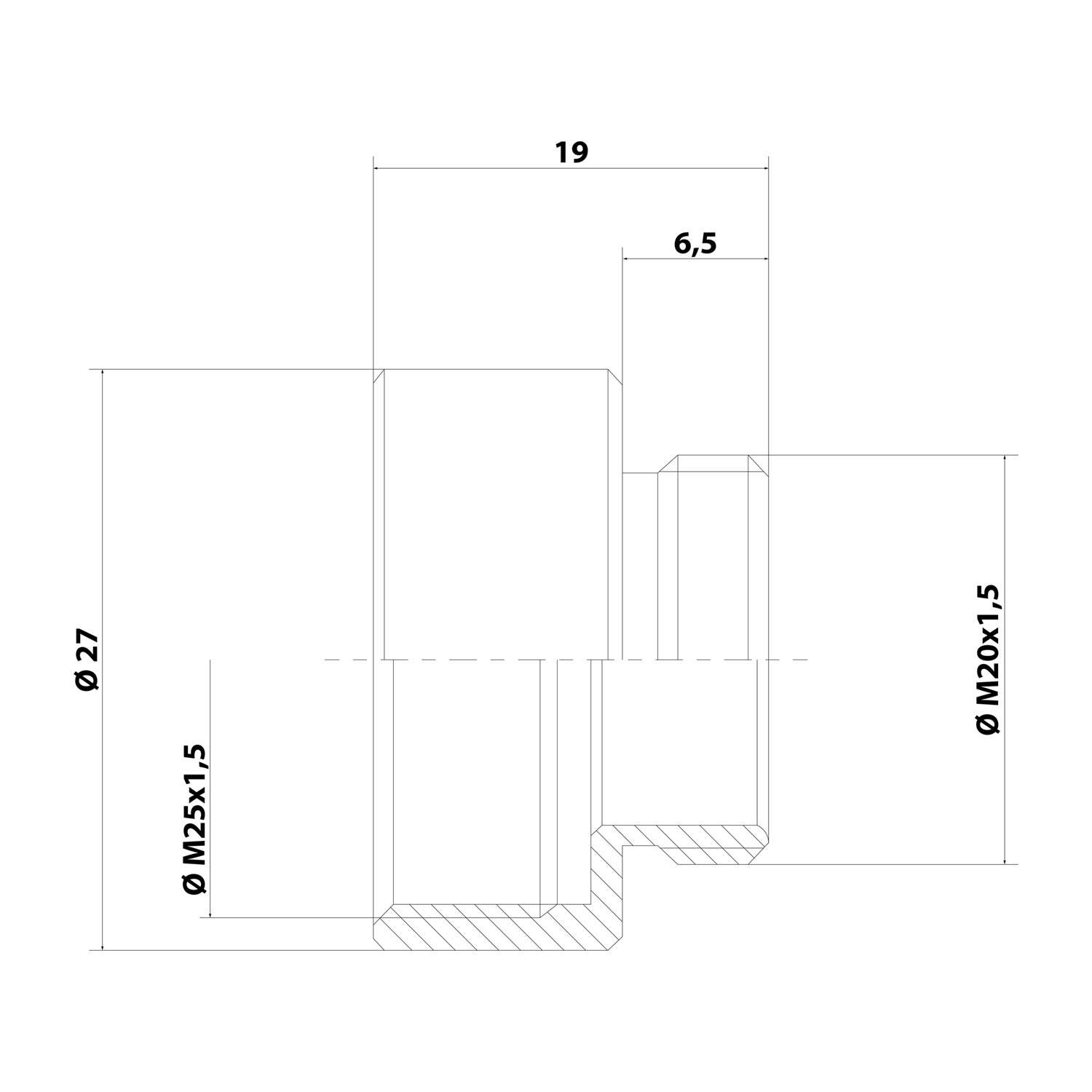 WISKA Erweiterung M/M von M20x1,5 auf M25x1,5 MRM-M20/M25 rund Messing (CuZn) vernickelt Anschlussgewinde 6,5mm - 1