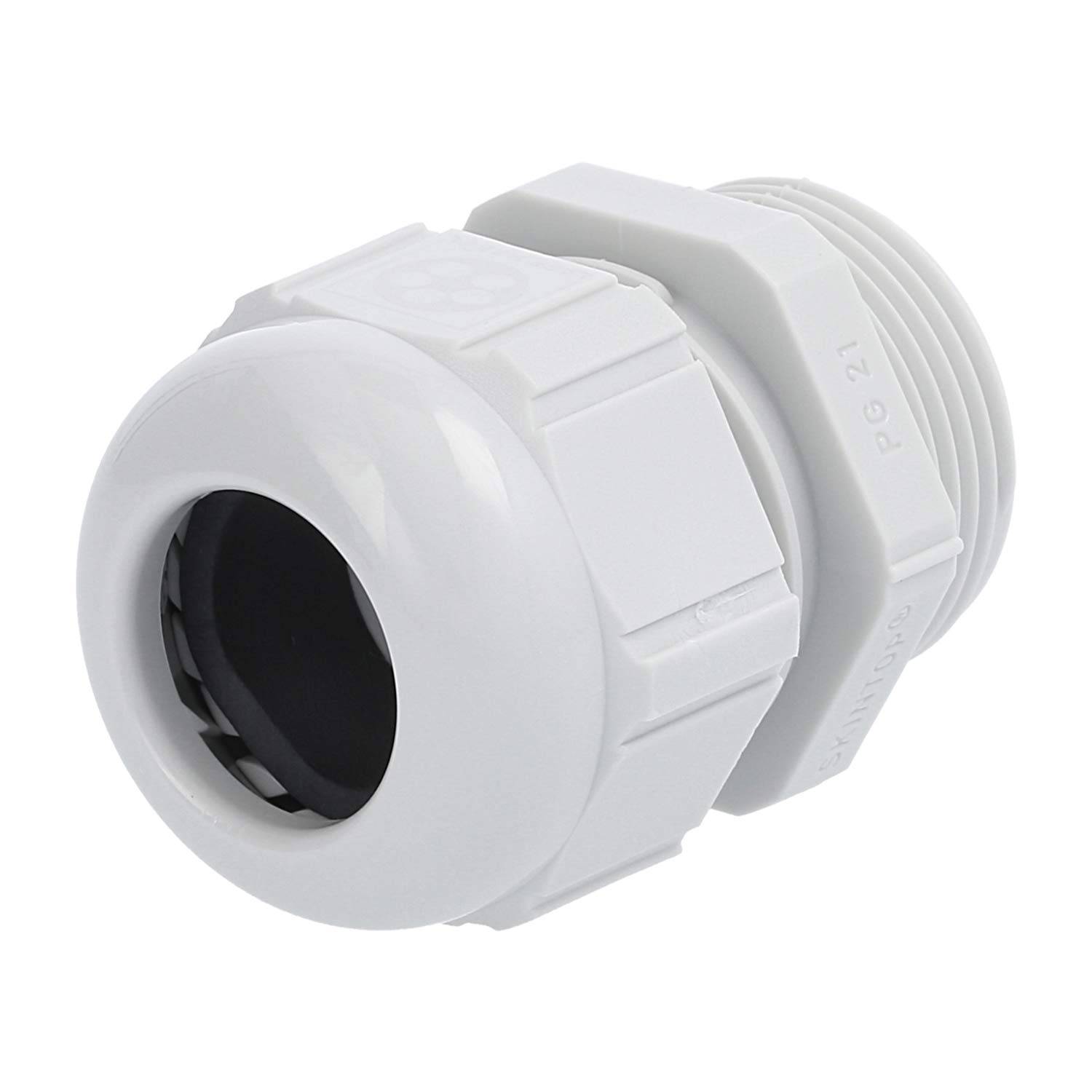 Ein weißes Kunststoffkabelgewinde mit Gewindeelementen und schwarzem Innenraum, entwickelt zur Sicherung und zum Schutz von Kabeln in elektrischen Systemen.