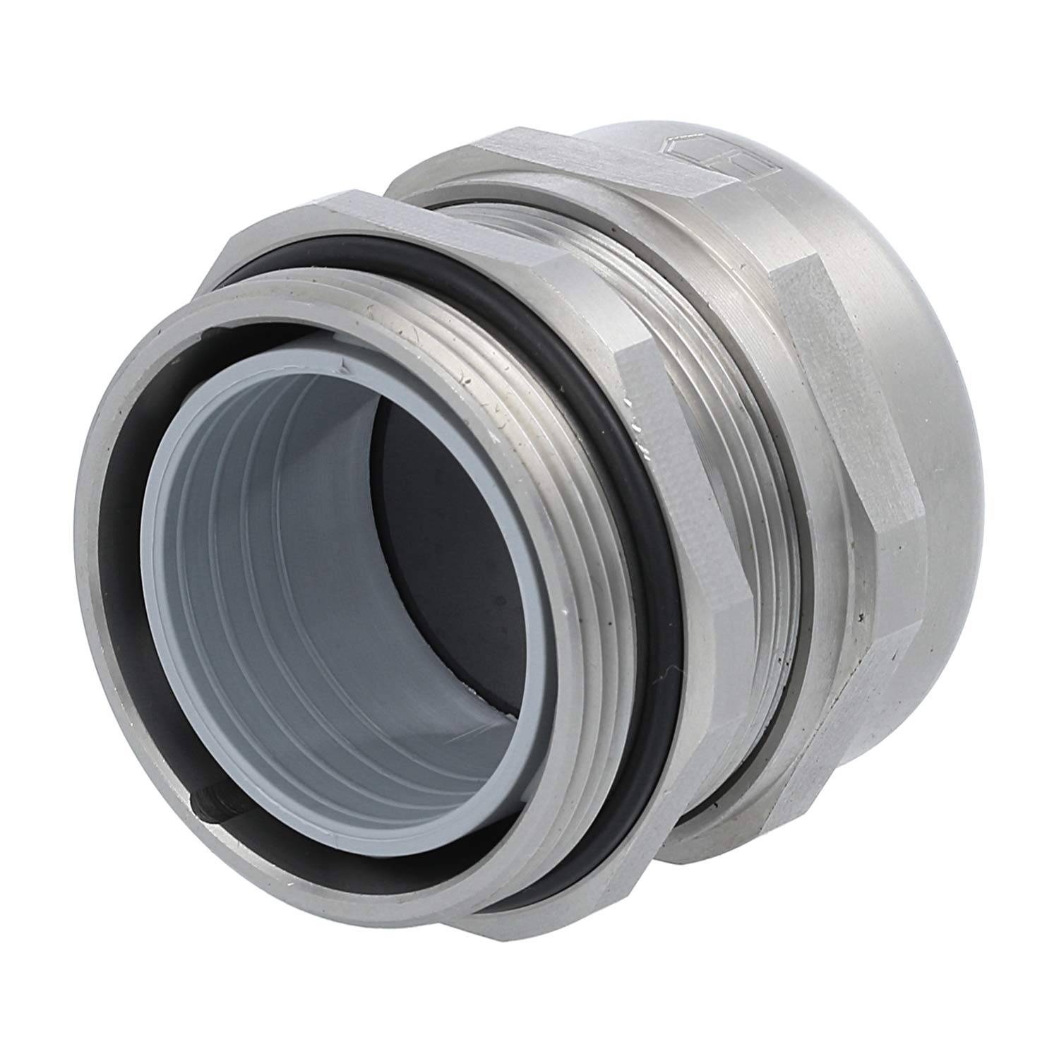 Metallisches Kabelanschlussverschraub mit Gewindeloch und Dichtungsring, verwendet zum Befestigen von Kabeln in elektronischen Geräten.