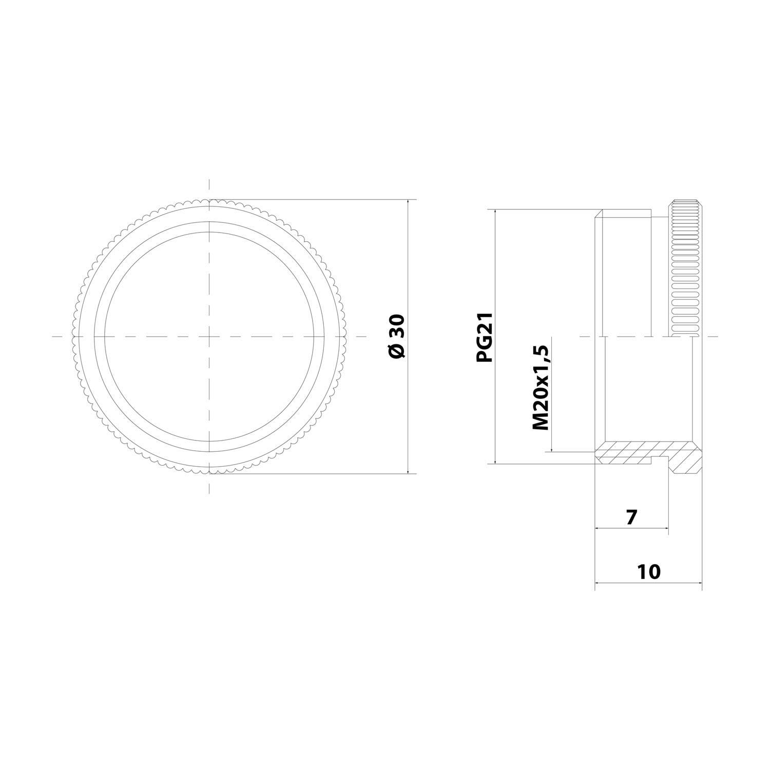 LAPP Adapter PG/M von PG21x1,588 auf M20x1,5 MZM-PG/M rund mit Rändel Messing (CuZn) vernickelt Farbe silber - 1 Stück