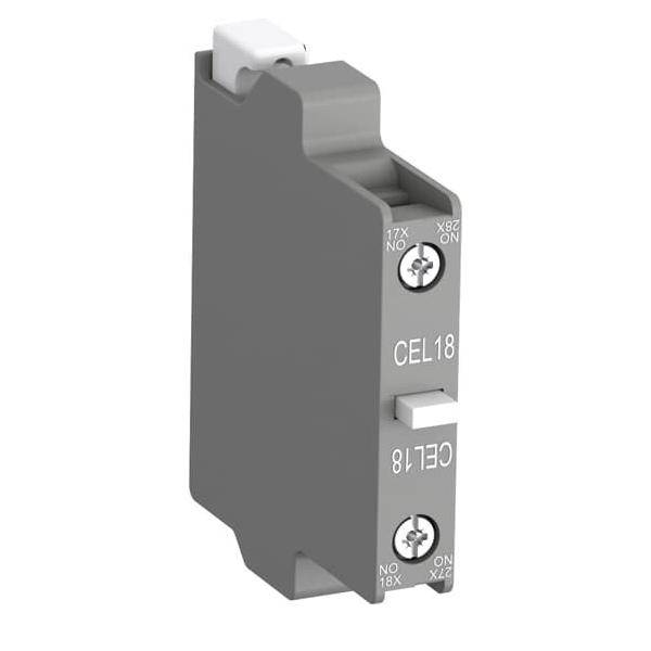 Eine graue elektronische Komponente mit der Bezeichnung 'CEL18', ausgestattet mit zwei Schrauben und weißen Schaltern, die zur elektrischen Steuerung oder Verbindung verwendet wird.