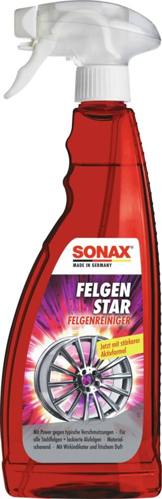 Eine Flasche Sonax-Felgenreiniger mit der Bezeichnung 